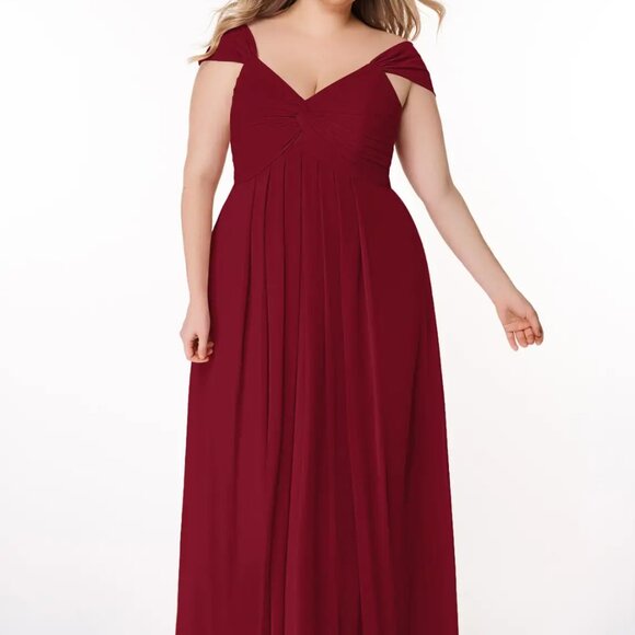 Brand New Azazie Burgundy Empire Convertible Ruched Chiffon Dress - Picture 10 of 13